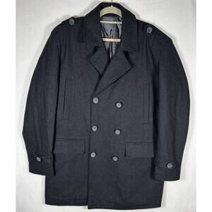 Men’s Peacoat Wool Blend Gray Large Lined Military Style Jacket Domini Preppy
